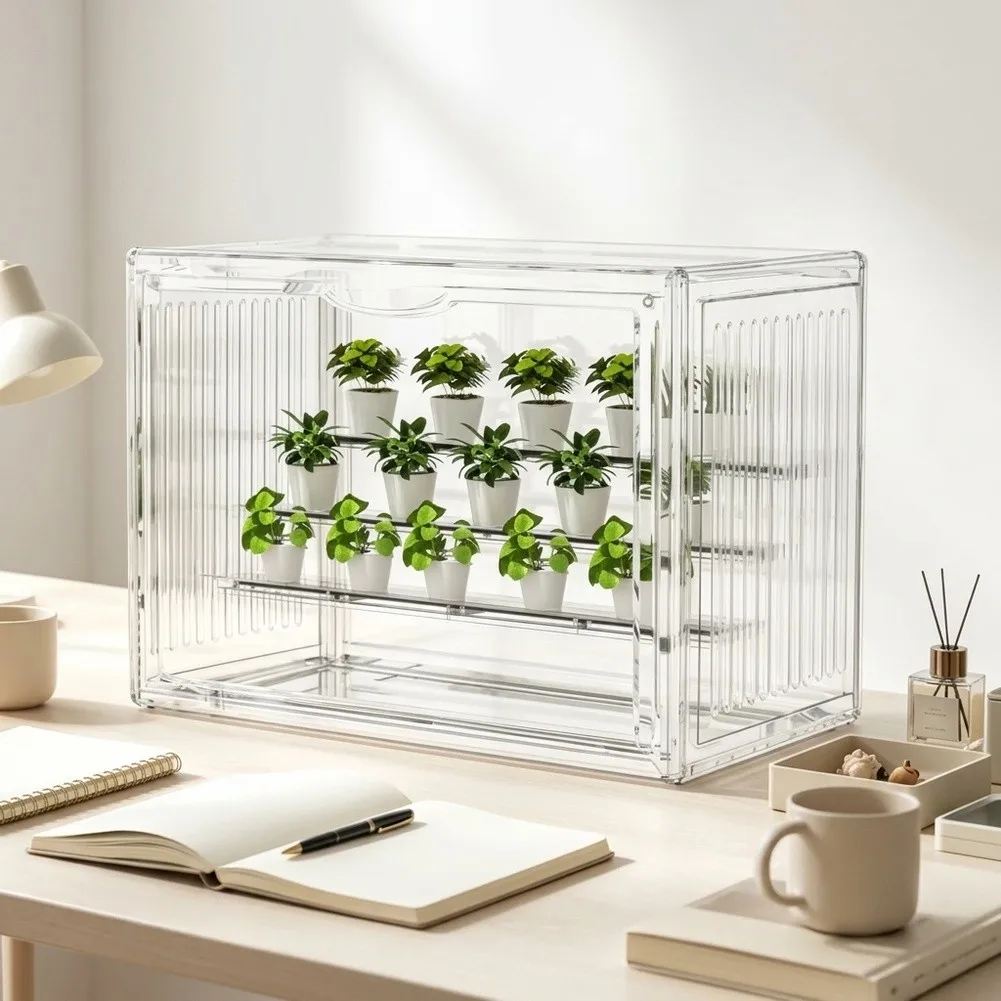 For Indoor For Mini Greenhouse with Magnetic Seal Door Clear Plant Display Unit for Herb Cultivation and Monitoring