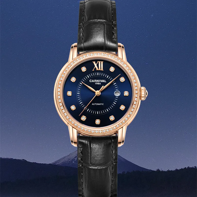 CARNIVAL Brand Luxury Mechanical Watch for Women Ladies Fashion Sapphire Automatic Movement Wristwatches Waterproof Montre Femme