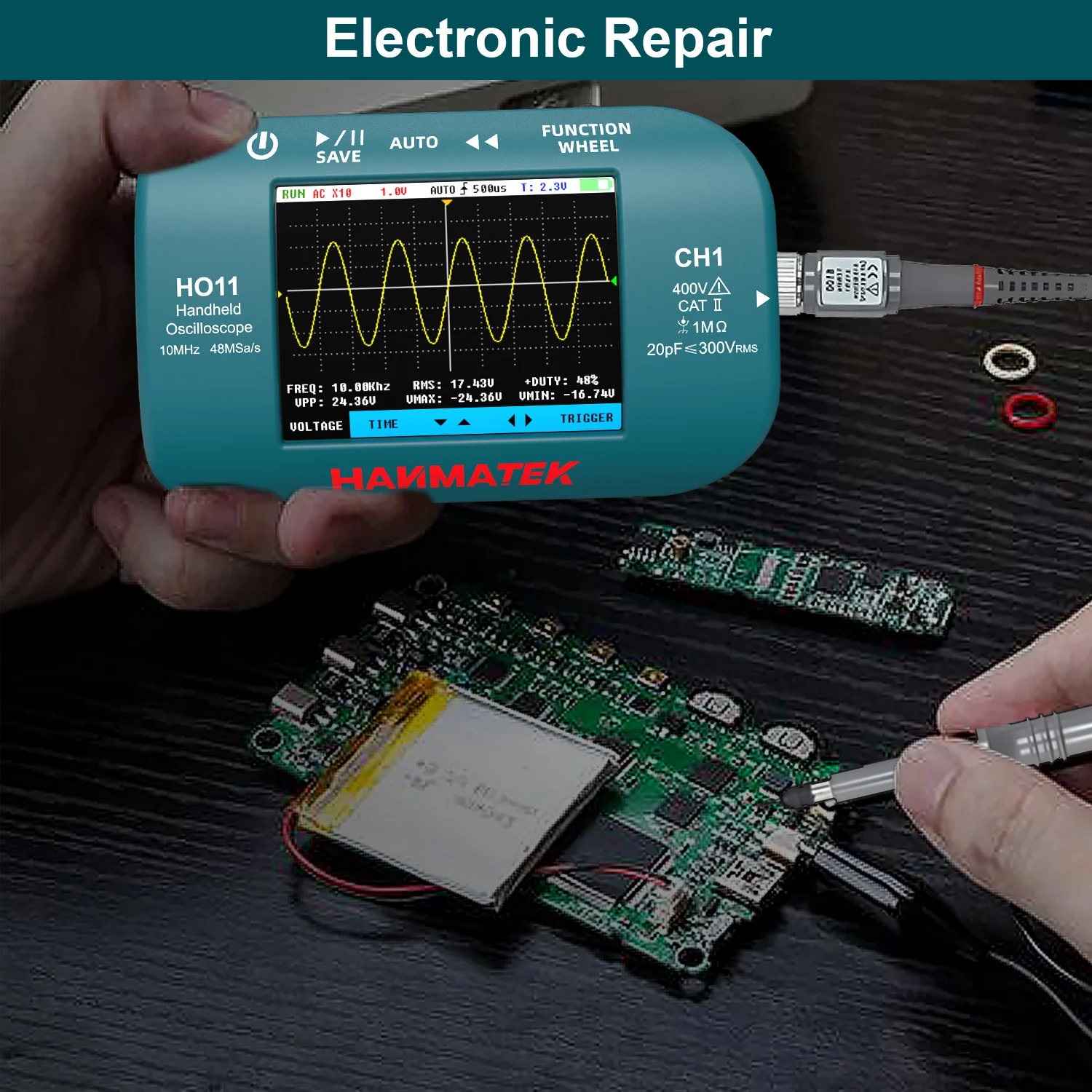 Hanmatek Digital Oscilloscope 10MhZ Bandwidth 48Sa/s Display Sampling Rate Mini Handheld Oscilloscope With 2.8-inch TFT Screen