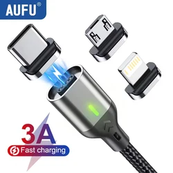 AUFU Magnetic Cable 3A Fast Charging Micro USB Type C Magnetic Charging Cables USB Data Charging Wire for iPhone Samsung Xiaomi