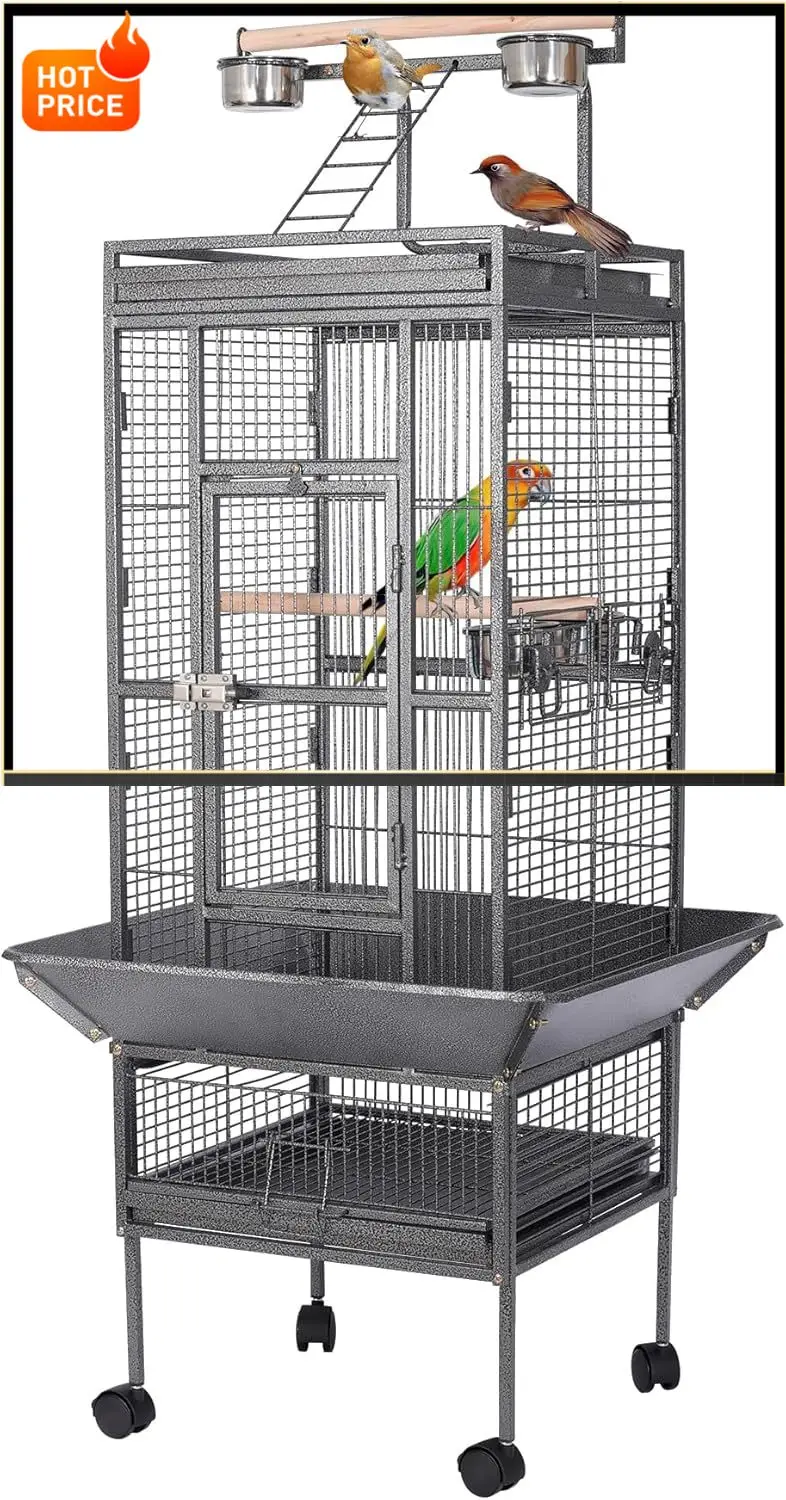 

Бестселлер: Большая клетка для птиц из кованого железа 62 дюйма с передвижной подставкой для африканских жако, корелл, солнечных папагалов, конуров (размер L)