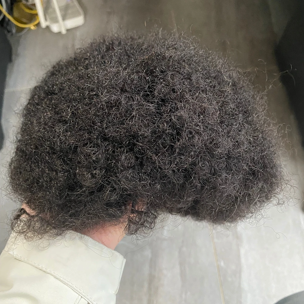 6 مللي متر شعر أفريقي مجعد شعر مستعار للرجال غير قابل للاكتشاف متين أحادي & NPU قاعدة 100% شعر بشري رجل شعر مستعار نظام استبدال الشعر الاصطناعي