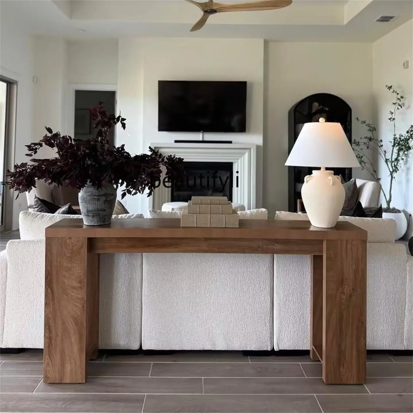 Vintage Style Solid Wood Entryway Table Home Long Table Wall-Mounted Entryway  Natural Wood Sofa Side Table