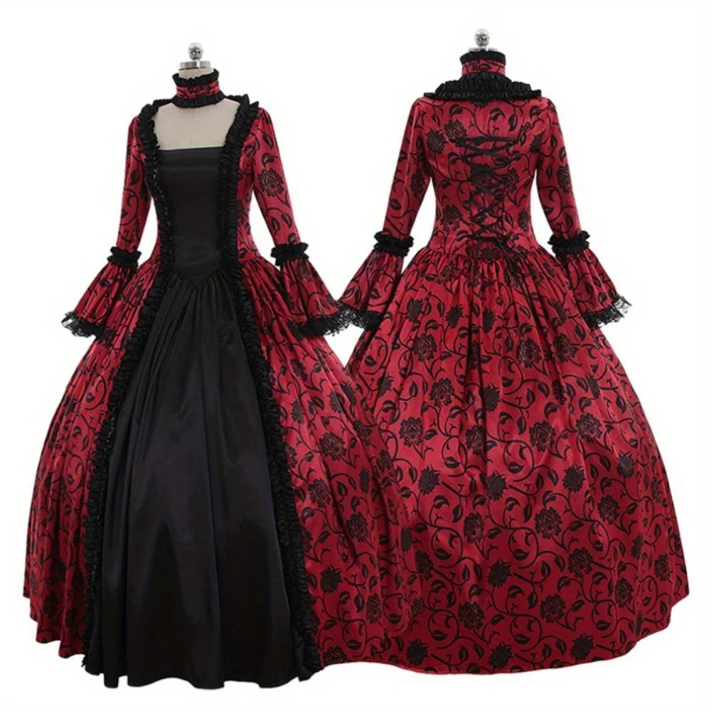 Retro Medieval Victorian Court Gown: Lace Flared - Sleeve Maxi Dress - Themed Stage Performances