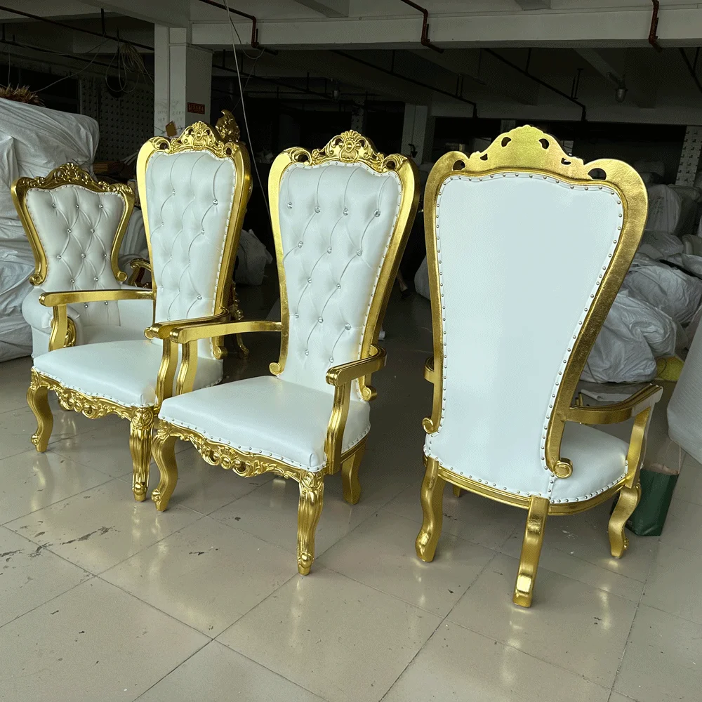 Shiny Gold Wood Frame White Queen Chair Throne Sofa Chair Exquisite