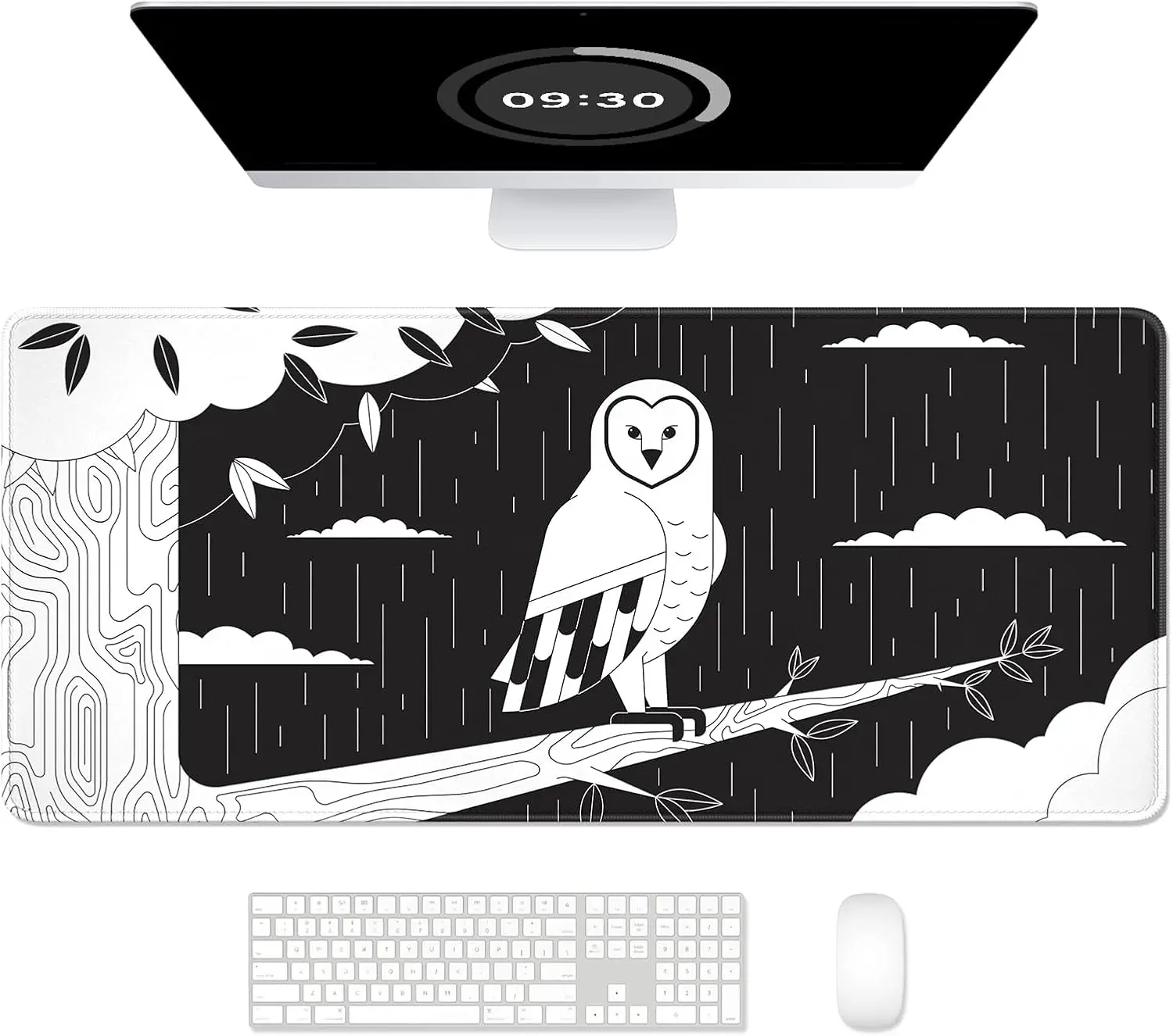 

Gothic Black White Owl Ultra Large Gaming Mousepad, Extended Full Size Desktop Matt for Keyboard Laptop Computer Use