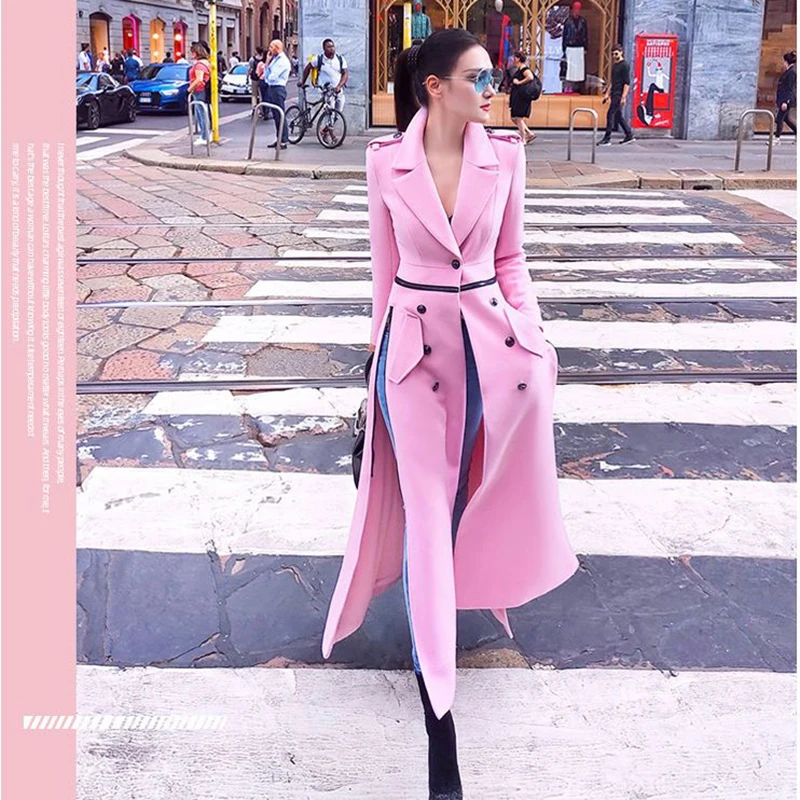 2024 Autumn Winter Women's New Wool Coat Long-Sleeved Lapel Split Fashionable Slim Waist Lengthened Jacket Woolen Overcoat femal