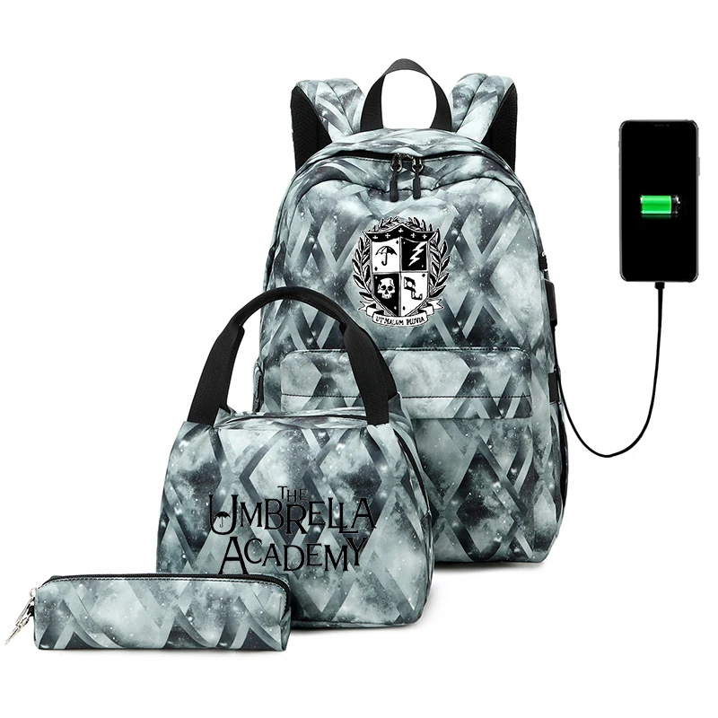 

3pcs/set The Umbrella Academy School Bags For Teenager Women Men USB Charging Travel Backpack Mochila Children Casual Book Bags