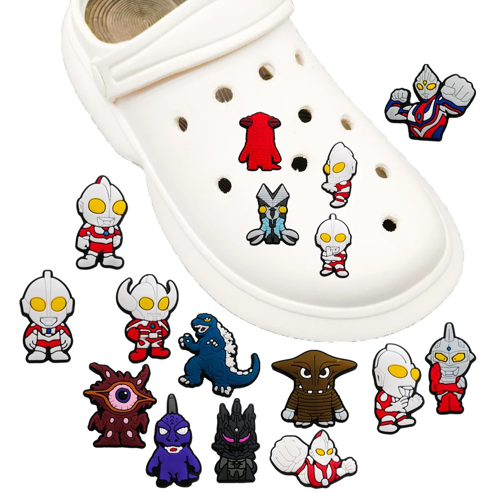 Hot 20Pcs/set Ultraman anime Cartoon Kid Croc Shoes Accessories PVC Buckle Decoration Fit for Shoe Kid Gifts