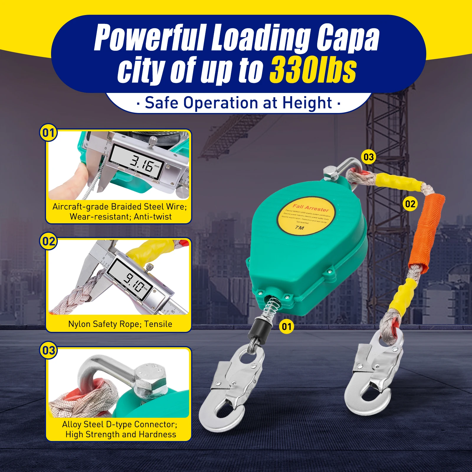 

Самовытягивающийся спасательный шнур, безопасная защита, грузоподъемность 330 фунтов для электротехнических строителей.