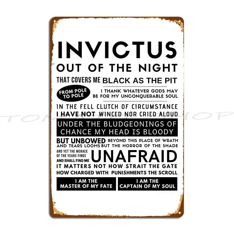 Invictus Poem Metal Plaque Poster Wall Mural Party Retro Personalized Tin Sign Poster