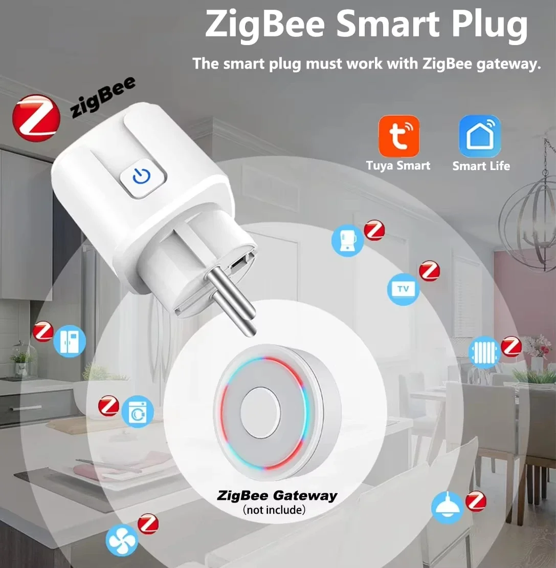 Tuya Smart Plug WiFi/Zigbee Socket 16A/20A Power Monitor With Timing Voice Control Smart Life APP Control for Alexa Google Home view 3