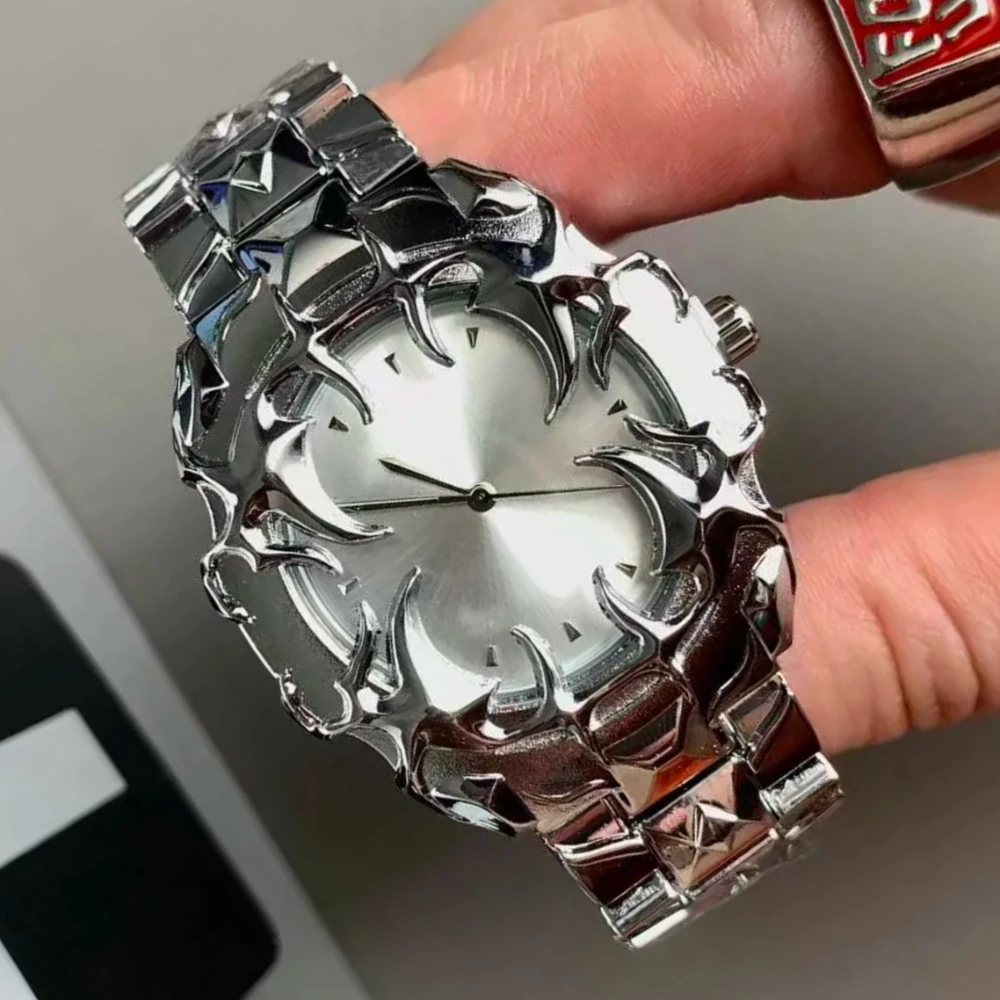 Punk Y2K Quartz Watches Men Removable Case Alabaster Industries Carving Demon Claw Unique Creative Men Medieval Clock Relogio