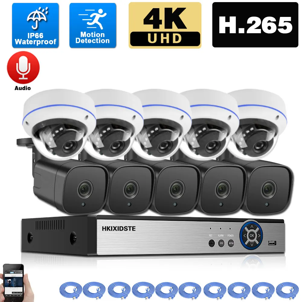 

4K CCTV Security System 8CH POE NVR Kit 8MP Outdoor Waterproof Audio POE IP Camera Video Surveillance System Kit XMEYE P2P 10CH