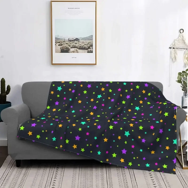 

Neon Stars Pattern Fleece Novelty Warm Throw Blankets for Home Summer