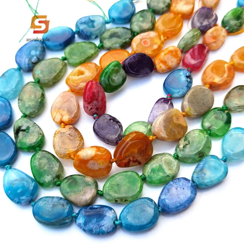 

15.5"/strand Colourful Dragon Veins Agate Slab Loose Beads,Natural Stone Onxy Raw Slice Nugget Bulk Pendants DIY Jewelry Making