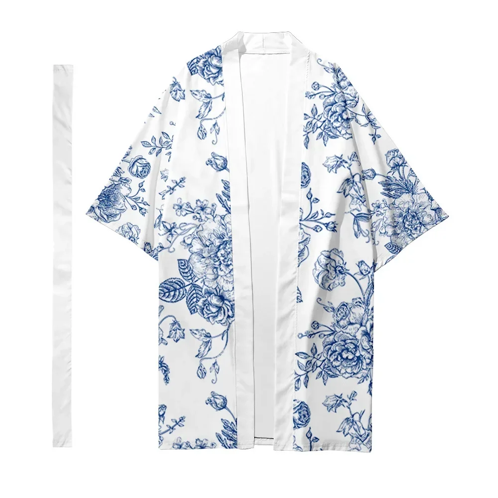 Japanese Long Kimono Men Stylish Flower Print Kimono Street Samurai Cardigan Fashion Harajuku Shirt Yukata Women Jacket Chic