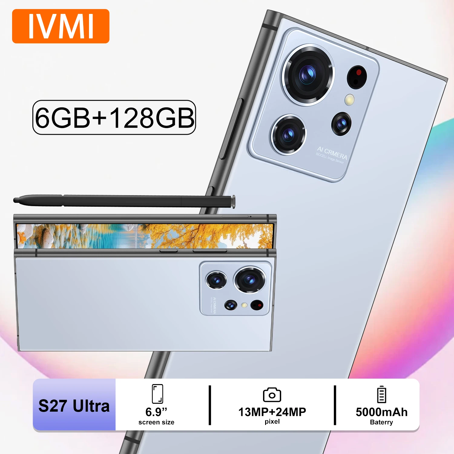 IVMI S 27 Ultra unlocks smartphone 13+24MP  Android12 6.9-inch screen 6GB+128GB phone 5000mAh is suitable for Google Play store