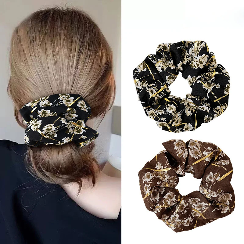 

Korean Woman Large Elegant Golden thread Flower Cloth Elastics Hair Band Senior Scrunchies Ponytail Holder Girls Hair Accessorie