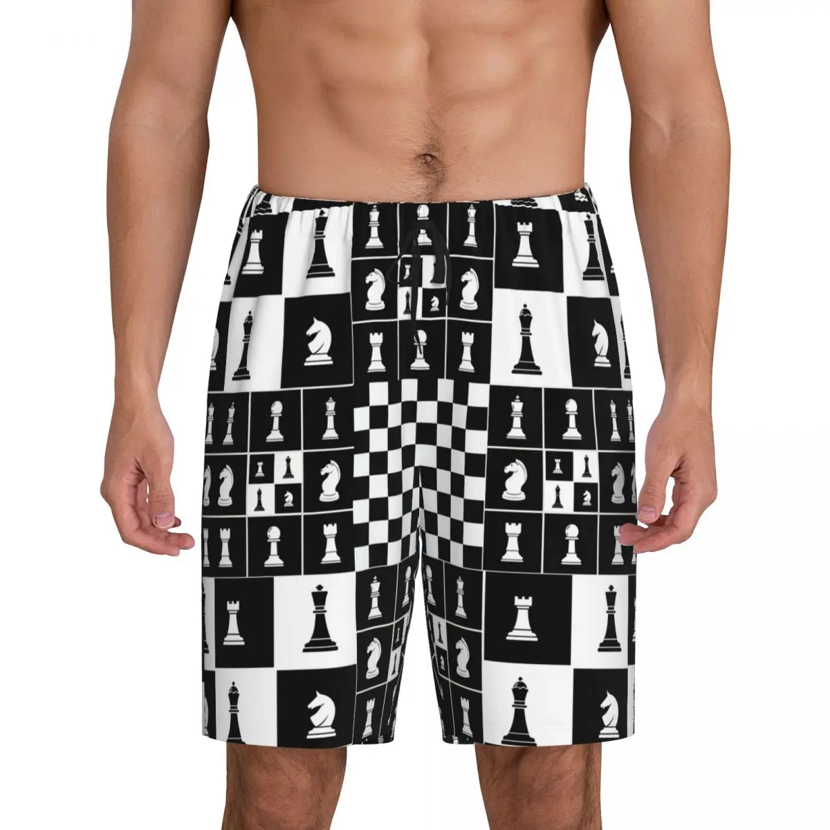 

Мужские короткие шорты для сна и отдыха с принтом шахматных фигур на доске, пижамные шорты, нижняя часть пижамы, шорты для сна