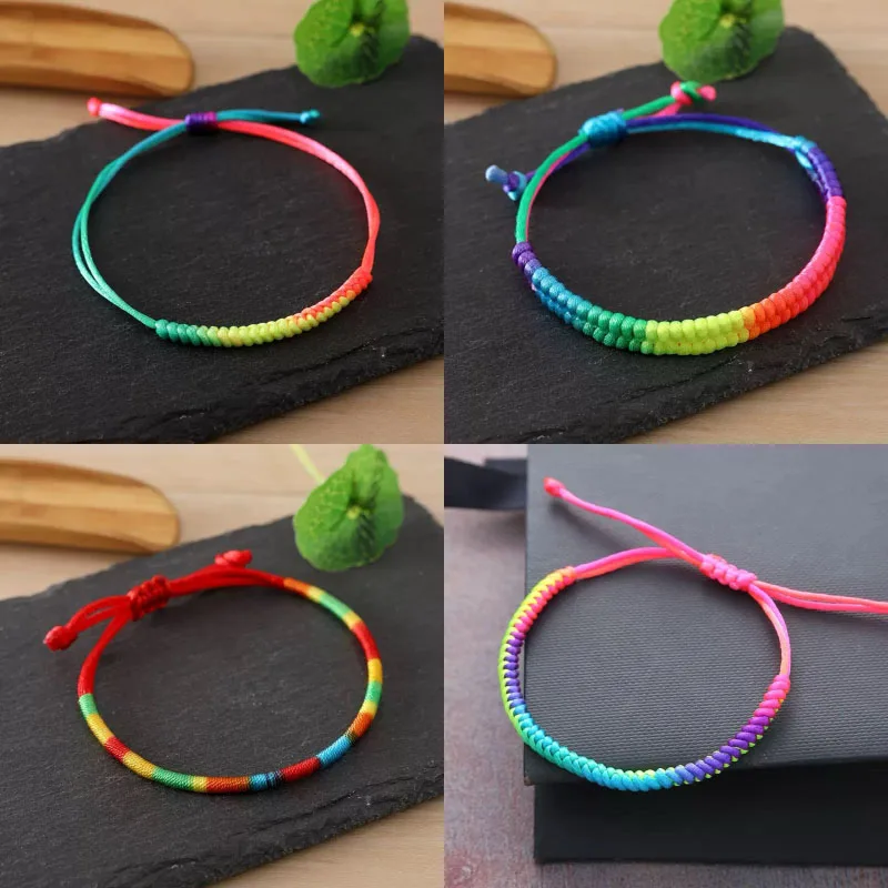 6 Styles Rainbow Rope Bracelet Unisex Handmade Weaven Lucky Red String Braslet Friendship Jewelry Meditation Healing Braclet