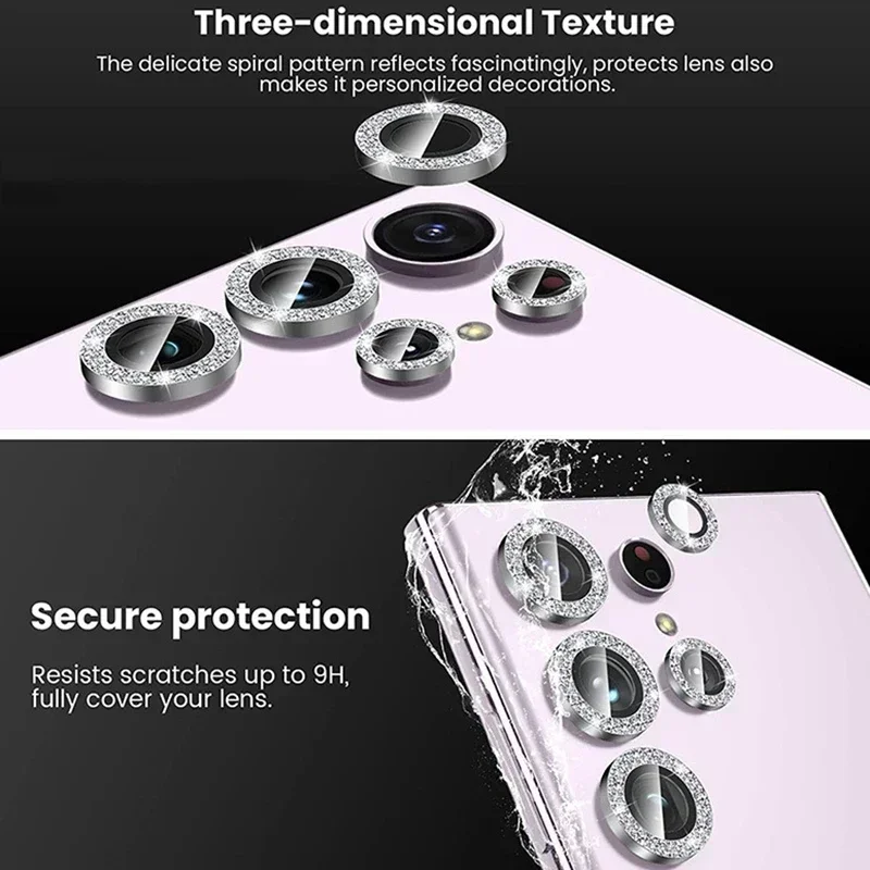 Glitter Camara Protezione per obiettivo per Samsung Galaxy S25 S24 S23 Plus S22 Ultra 5G A55 A54 A34 A24 Protezione fotocamera in vetro temperato