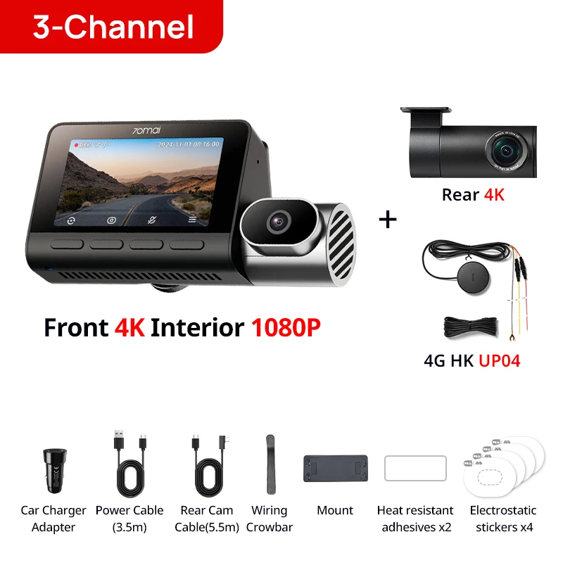 70mai 3チャンネル4K HDRドライブレコーダー T800 スーパーキャパシタ