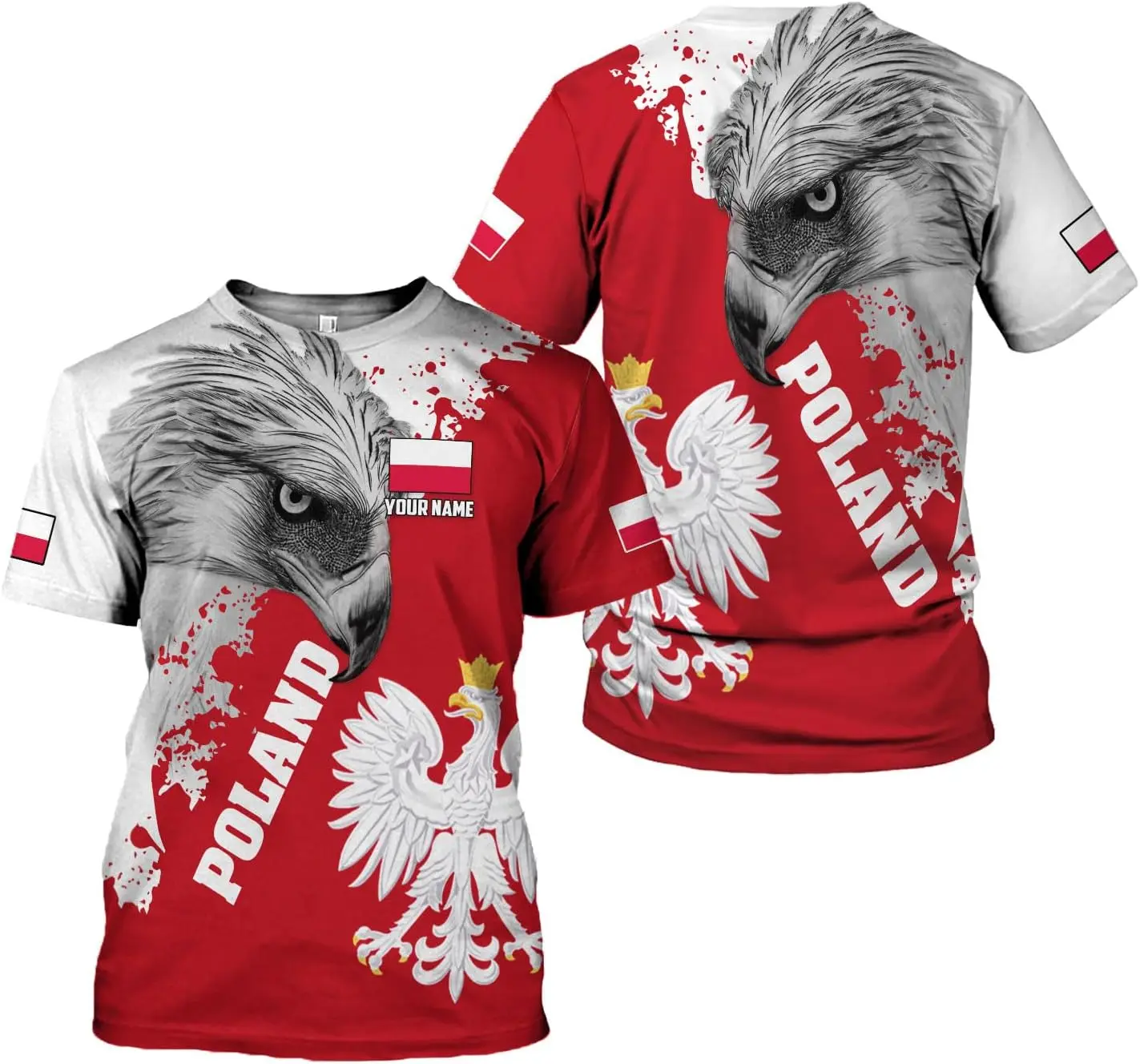 Custom Name Poland Eagle Flag 3D All Over Print T Shirt Men Polish White Eagle Patriotic Short Sleeve Casual Streetwear Tee Tops