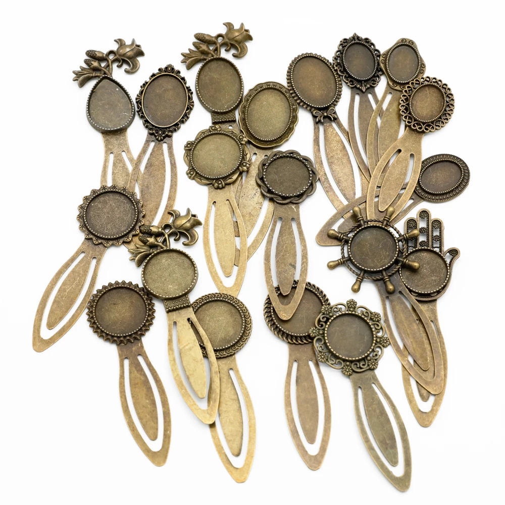 Randommix 10pcs Cabochon Cameo Base Oval Owl Vintage Bookmarks Crown Round Blank Bezel Settings Bookmark Findings DIY Components