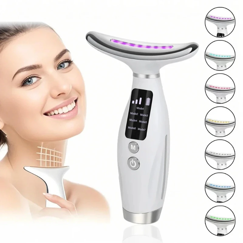 Micro-current Neck Face Beauty Device 7 Color Facial Massager for Enhanced Face Neck and Shoulder Care with Vibrating