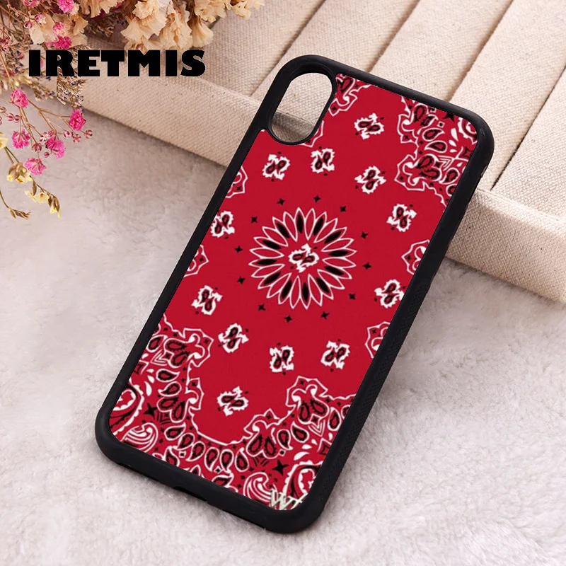 Iretmis 5 5S SE 2020 Phone Cover Case for iPhone 6 6S 7 8 Plus X Xs XR 11 12 13 MINI 14 Pro Max Rubber Silicone Red Bandana