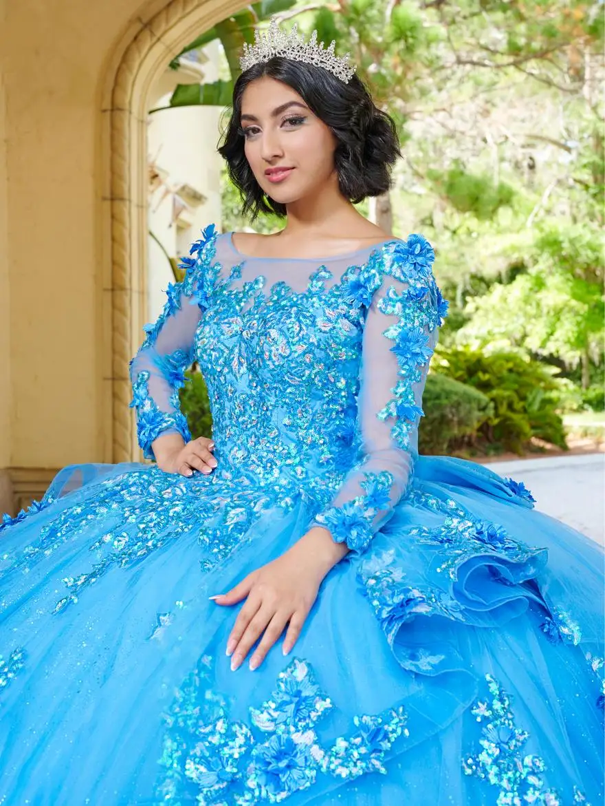 LorstudBlue-Robe Quinceanera à manches longues, robe de Rhen dentelle perlée, robe Sweet 16, YQDaudit, 2024