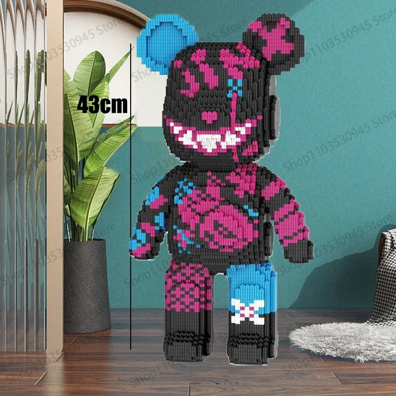 Kids Toys Cartoon DIY  Violent Bear Bearbrick Model with Light Building Block Micro Bricks Christmas Birthday Gift