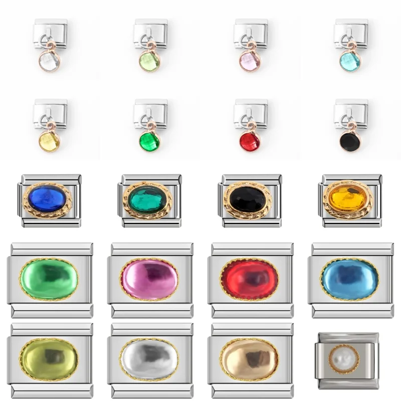 Fashion 1pc Women Dazzling Birthday Colour Charm Italian  Pendant Links Fit 9mm Bracelet Stainless Steel DIY Jewelry Making Gift