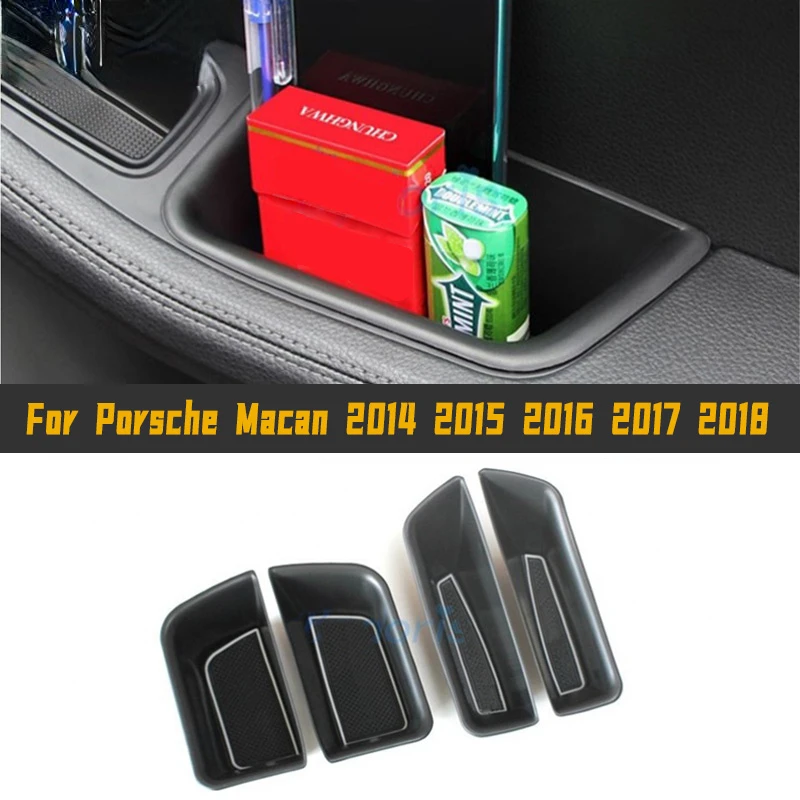 

For Porsche Macan 2014 2015 2016 2017 2018 ABS Black Car Door Storage Box Mobile Phone Storage Box Car Accessories