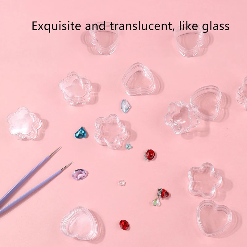 Petite boîte de rangement transparente en plastique pour nail art, conteneur de fleurs, cœur pour bricolage, accessoire de parfum, bijoux, perles, 10 pièces