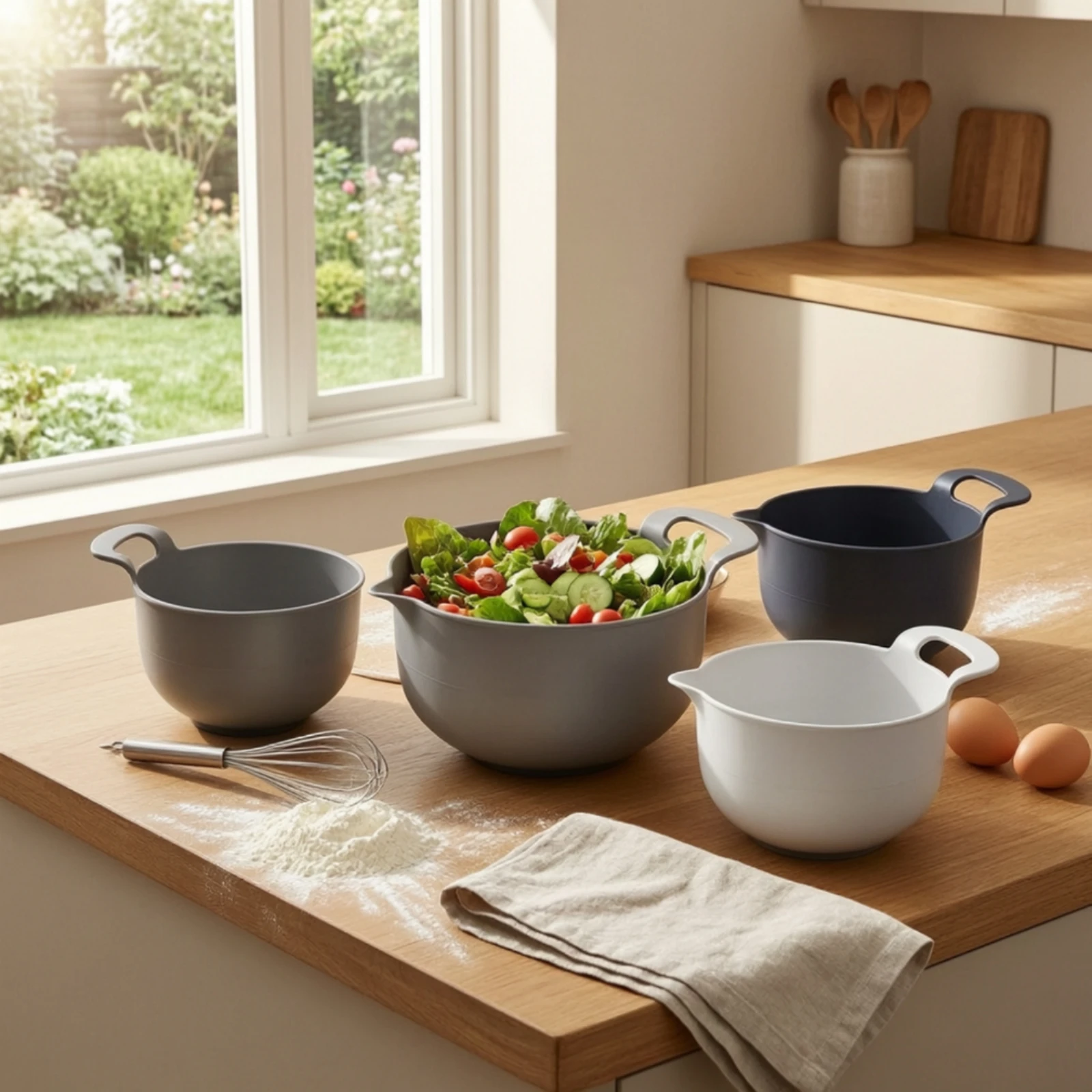 

4 Pieces Nesting Mixing Bowl Set Shatterproof Nesting Bowls with Handles Mixing Bowl Set Lightweight for Home Cooks, Kitchen