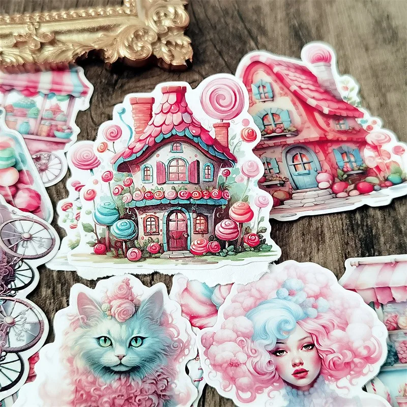 Cute Hand-painted Watercolor Pink Candy House Girl Fashion Colorful Decoration Sticker To Diy Ablum Diary Stickers Stationery