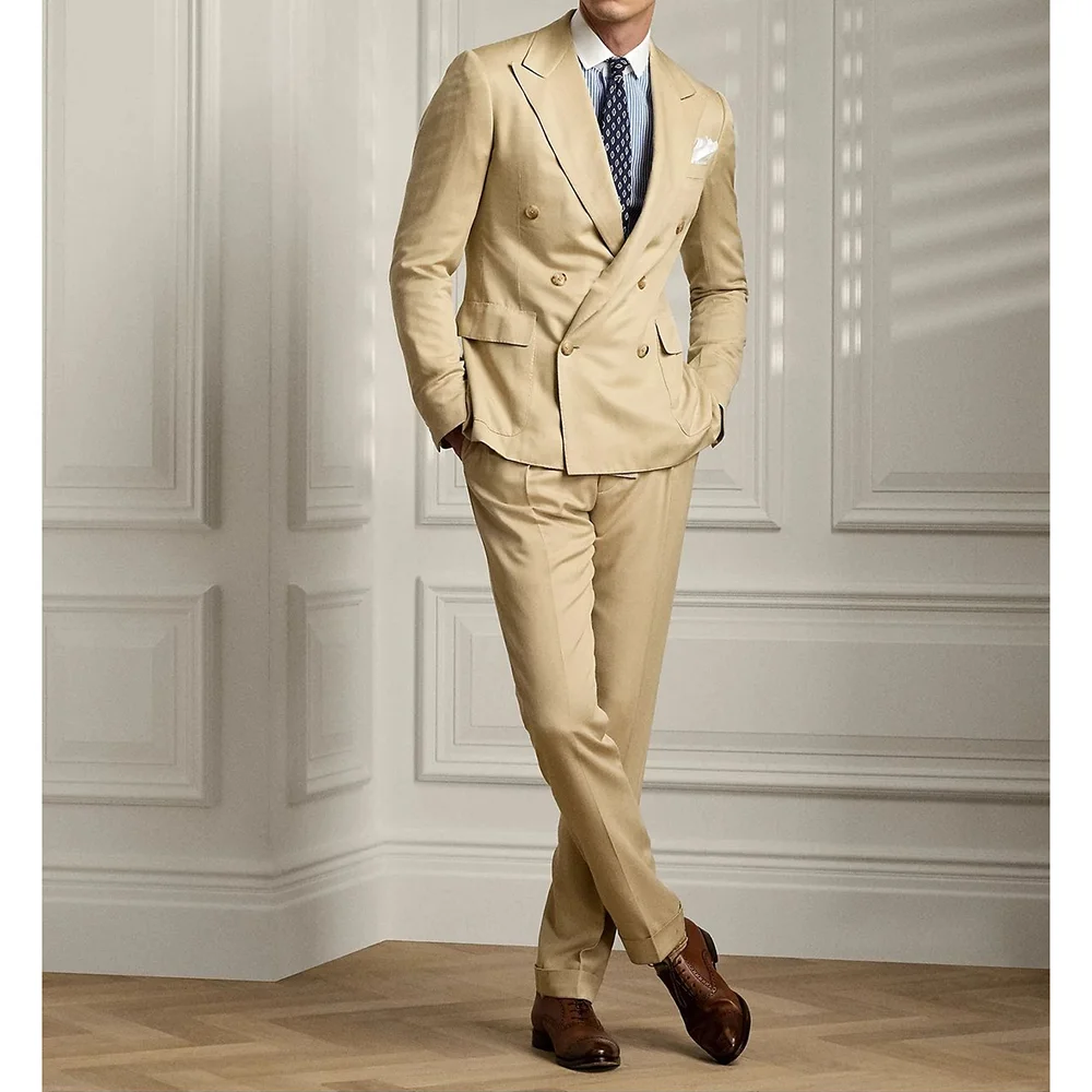 

Double Breasted Men Suits Wedding Groom Tuxedo Prom Party Elegant Business Tailored Male Jacket Pants