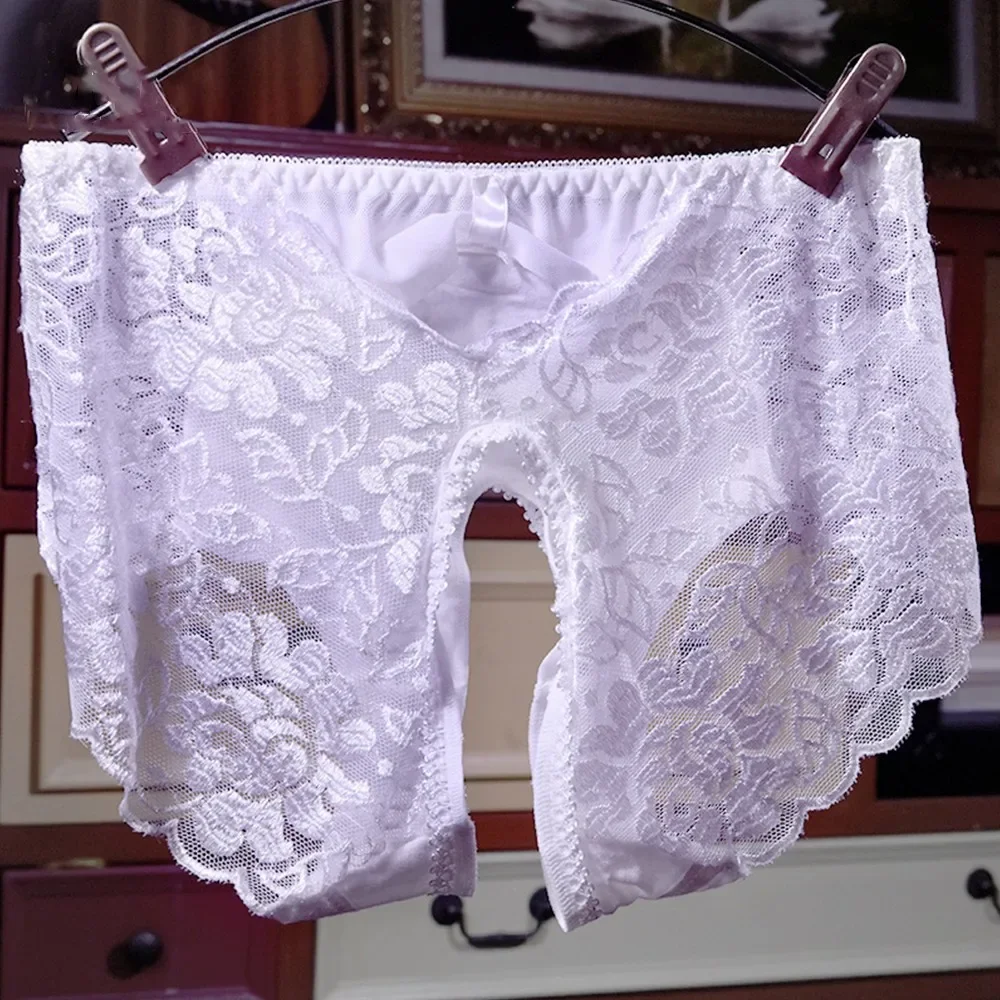 Women Underwear Lace Crotchless Briefs Knickers Sexy Plus Size Open Crotch Panties Seamless Transparent String Femme