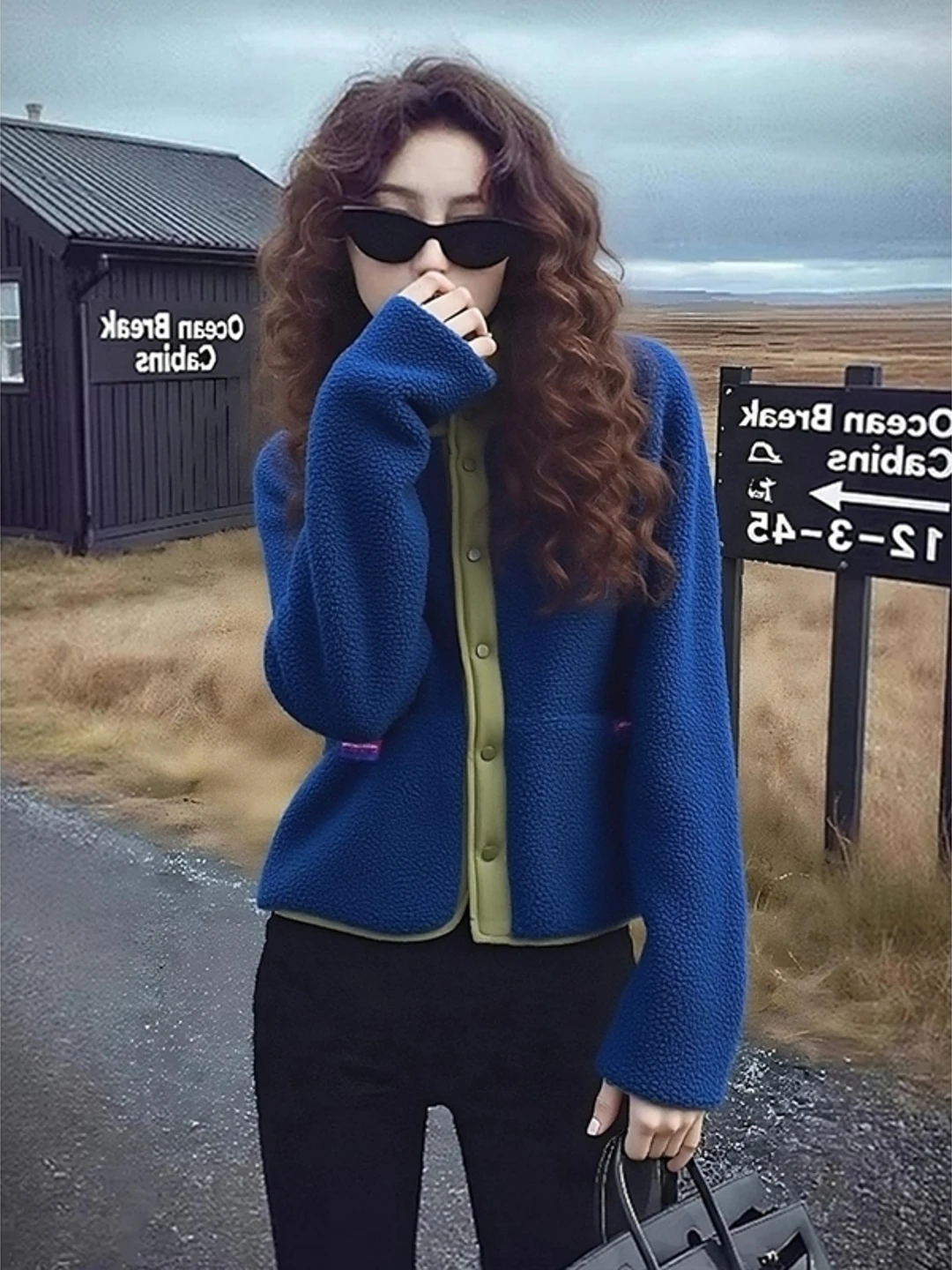   Blauwe lamsbontjas Dames Thi Buitenkleding Winter Faion Small Fraance Sle Unieke high-end sensatiejas