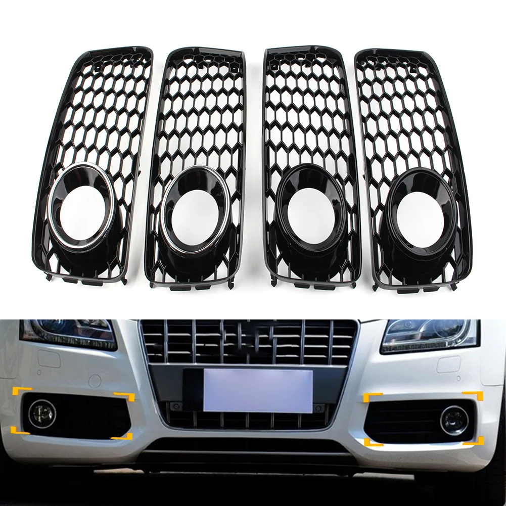 1 Pair Car Honeycomb Mesh Front Bumper Fog Light Grille Cover For Audi A5 S5 B8 RS5 S-line 2008 2009 2010 2011 2012