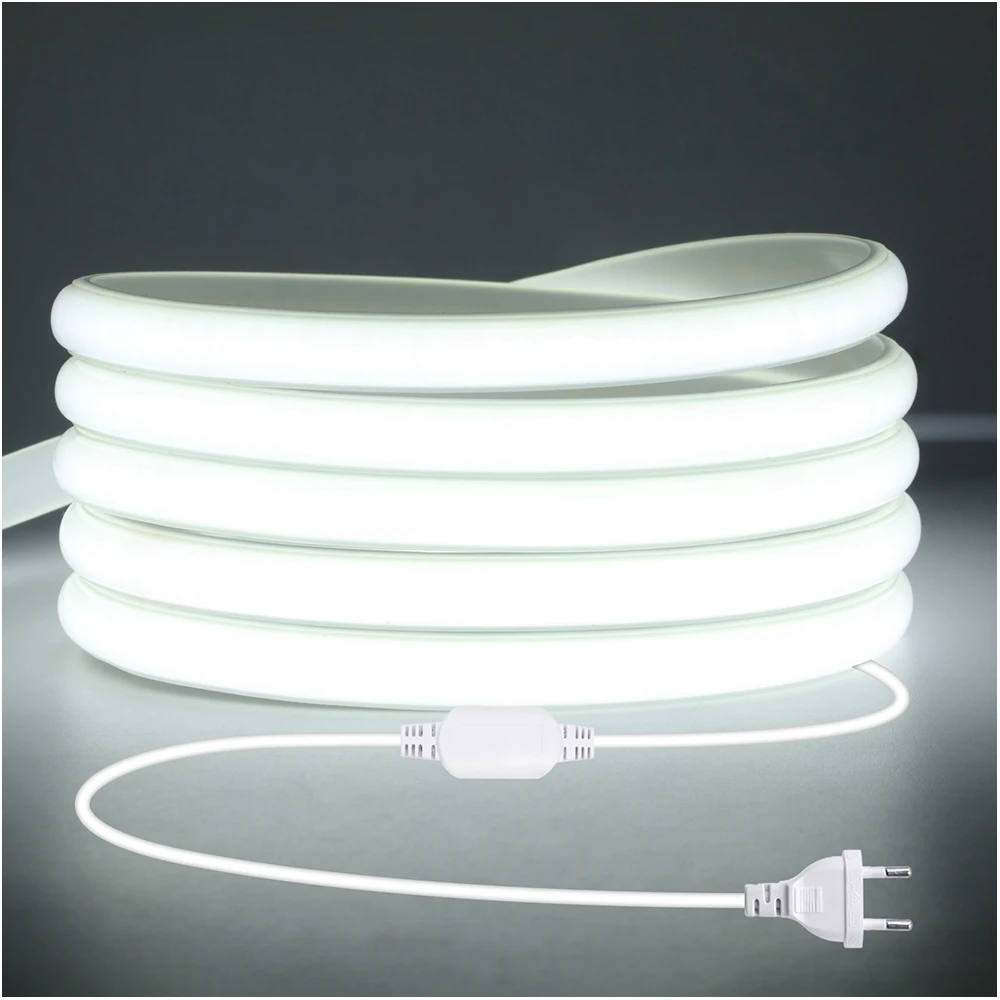 Bande lumineuse néon COB 220V, Kit de prise d'alimentation ue, 3000k 4000k 6000k, 288 led, éclairage linéaire flexible, étanche 0.5m-30m