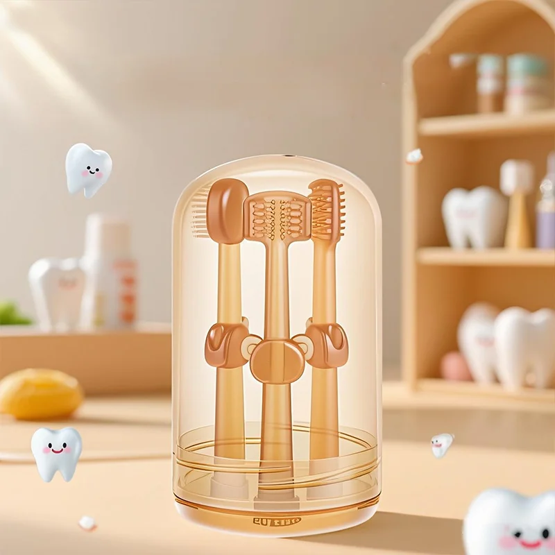 مجموعة فرشاة أسنان سيليكون للأطفال مكونة من 3 قطع مع كوب شطف، منظف للفم واللسان، محمول للعناية بالفم أثناء السفر