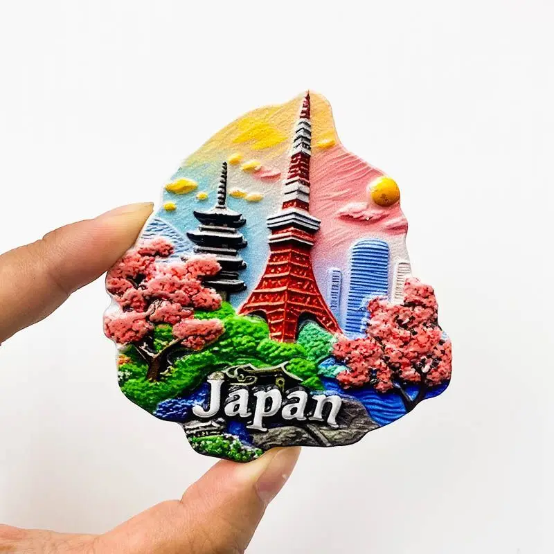 Japan Tokyo Tower Travel Souvenir Creative 3D Cherry Blossom Landscape Decorative Craft Magnetic Fridge Magnet
