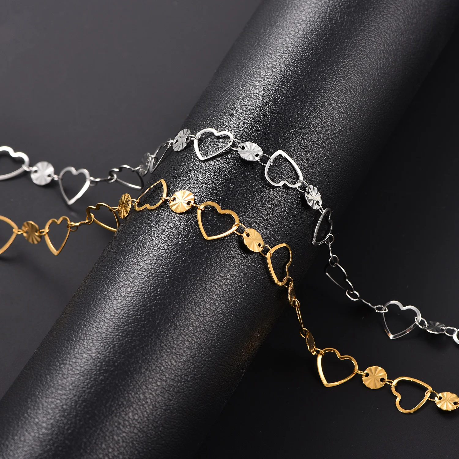 Herzförmige Edelstahlkette in Silber-/Goldfarbe, kein Verblassen, Sommer-Urlaub-Strandkette, handgefertigter Metallschmuck. – Detail 3