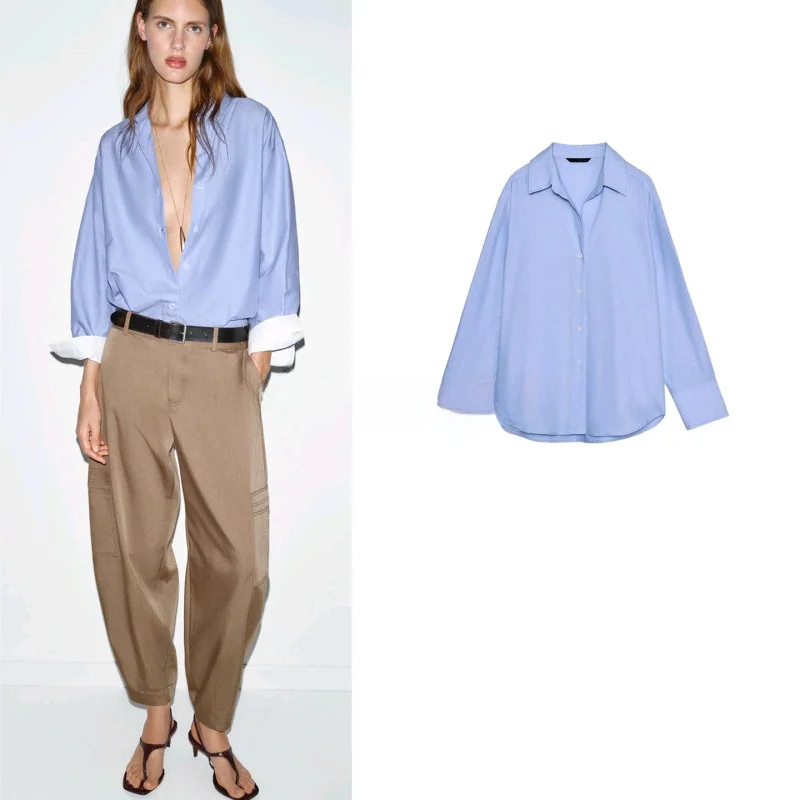 

Новая весенняя женская рубашка свободного кроя с длинным рукавом, однобортная, с множеством пуговиц, на пуговицах, с воротником, базовая, из полиэфирного волокна, для повседневной носки