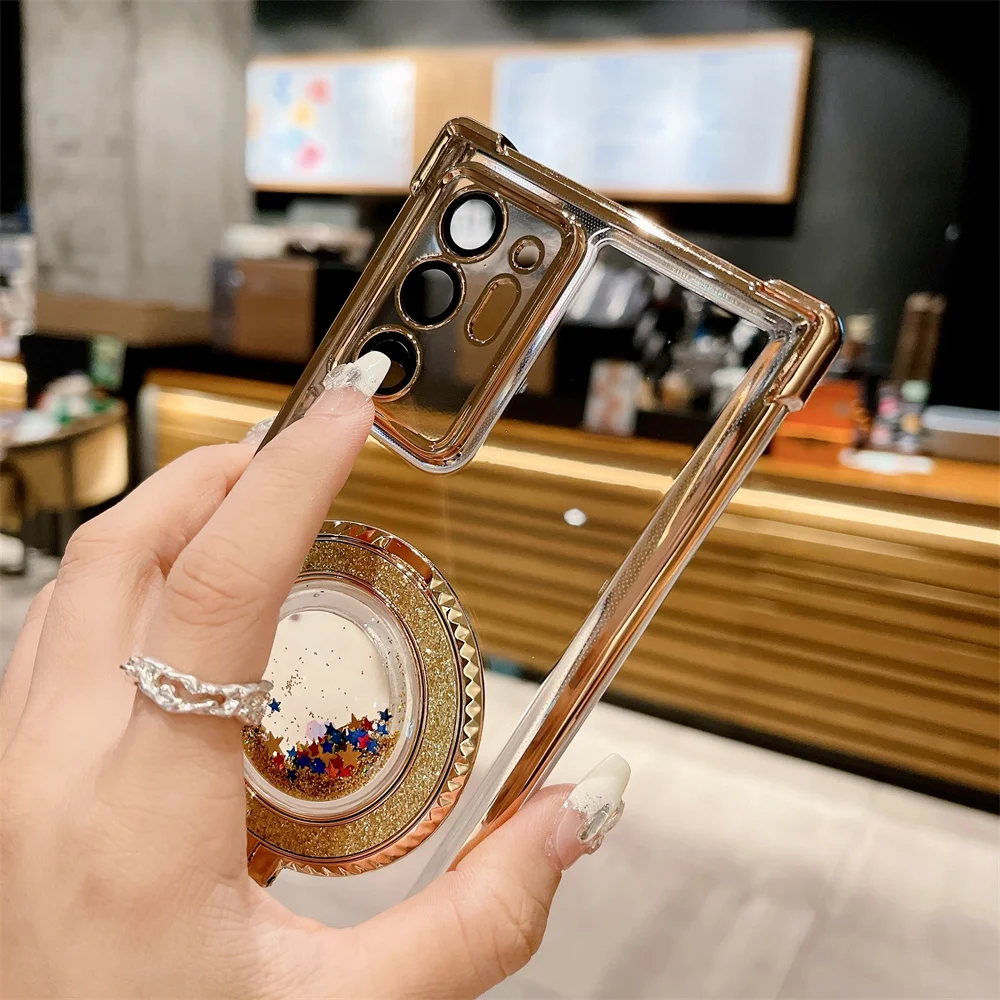 For Samsung S24 Ultra Quicksand Bracket Magsafe Case for Samsung Galaxy S23 FE Ultra S22 Plus A55 A54 A25 Airbag Plating Cover