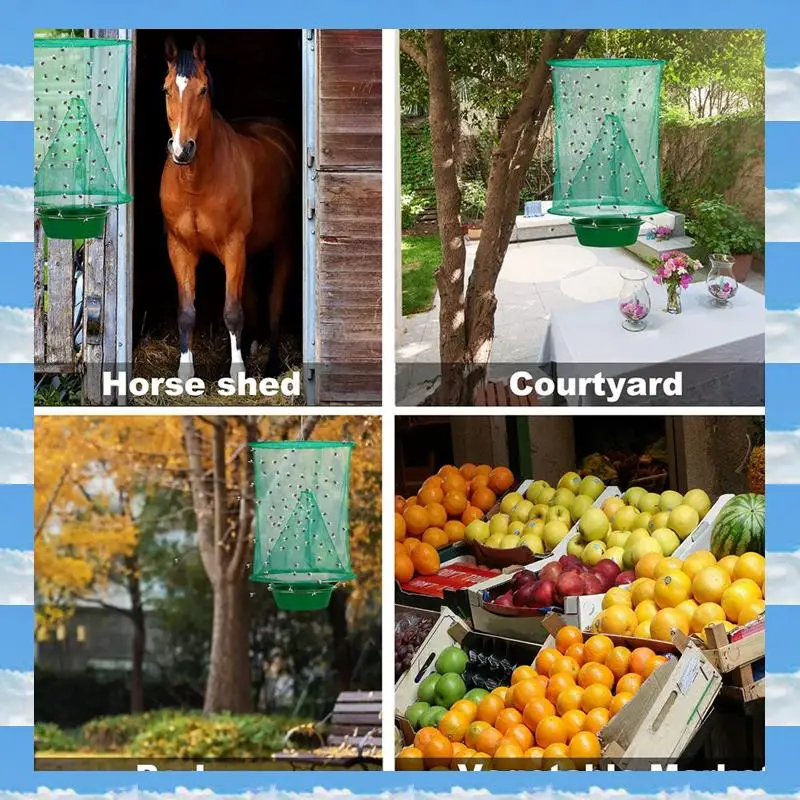 

A11I 8PCS Ranch Fly Traps - Reusable Fly Traps With Bait-Tray Outdoor Indoor Hanging, Stable Horse Fly Catcher Cage