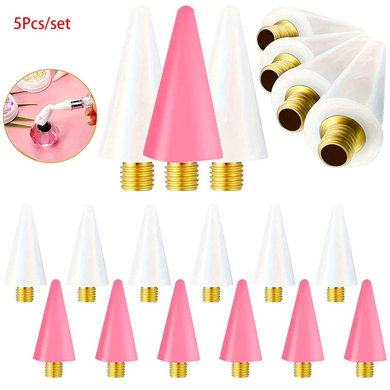 5 Stuks Nagel Puntjes Wax Pen Vervangbare Kop Kralen Steentjes Edelstenen Plukker Puntpen Manicure Zelfklevende Nail Art Tools